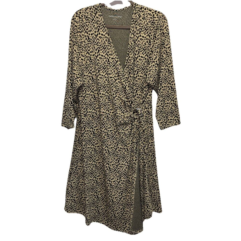 Soft Surroundings Damaria Leopard 3/4 Sleeves Rib Knit Faux Wrap Dress Size 3X